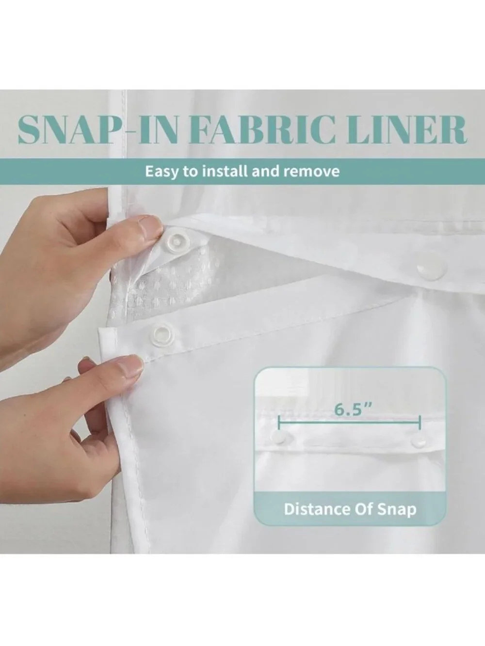 Eachope White Shower Curtain No Hooks Mesh Top Window 71Wx74H Waterproof Bathroo